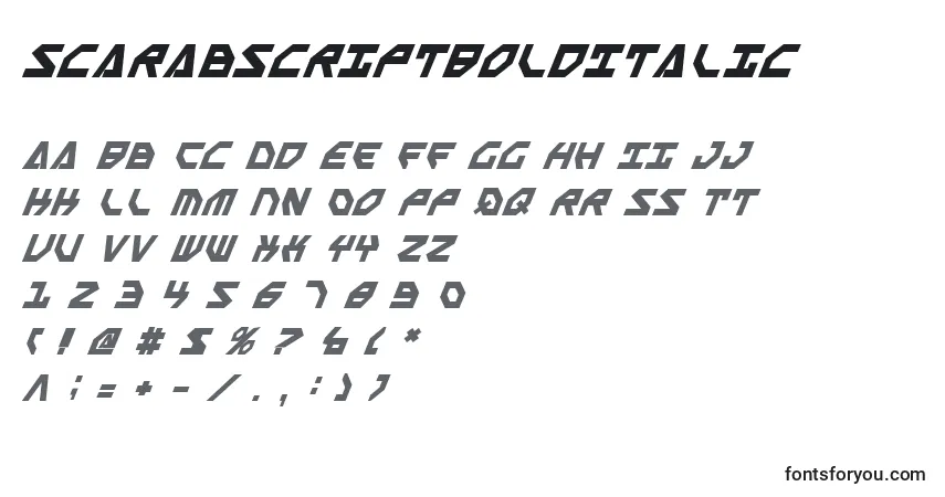 Шрифт ScarabScriptBoldItalic – алфавит, цифры, специальные символы