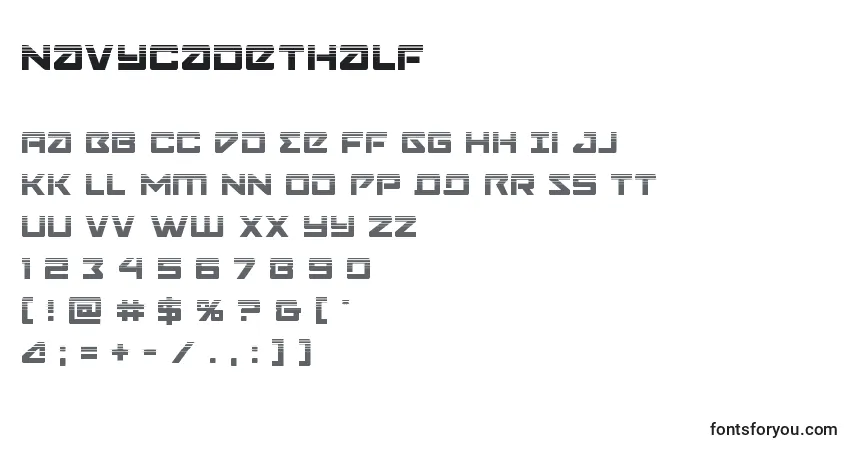Schriftart Navycadethalf – Alphabet, Zahlen, spezielle Symbole