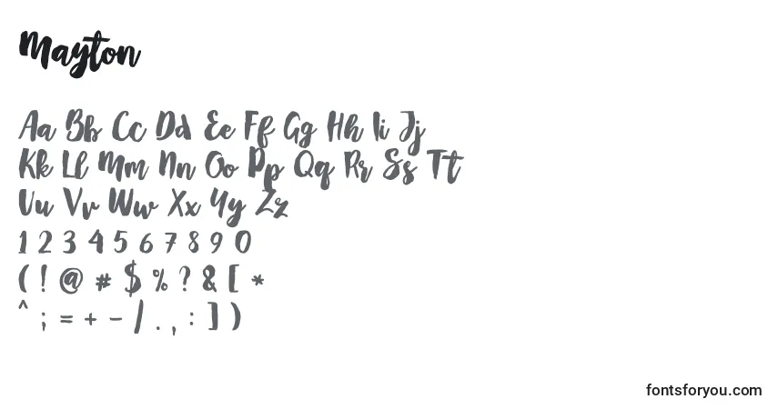 Czcionka Mayton – alfabet, cyfry, specjalne znaki