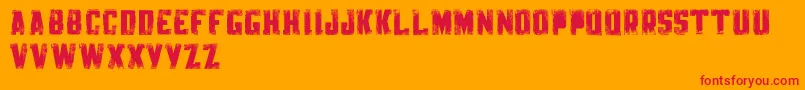 Fonte KnackpackStdDistroyDemo – fontes vermelhas em um fundo laranja
