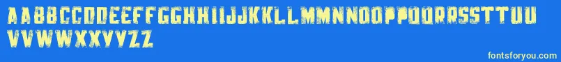 Fonte KnackpackStdDistroyDemo – fontes amarelas em um fundo azul