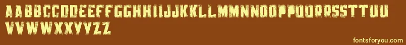 Fonte KnackpackStdDistroyDemo – fontes amarelas em um fundo marrom