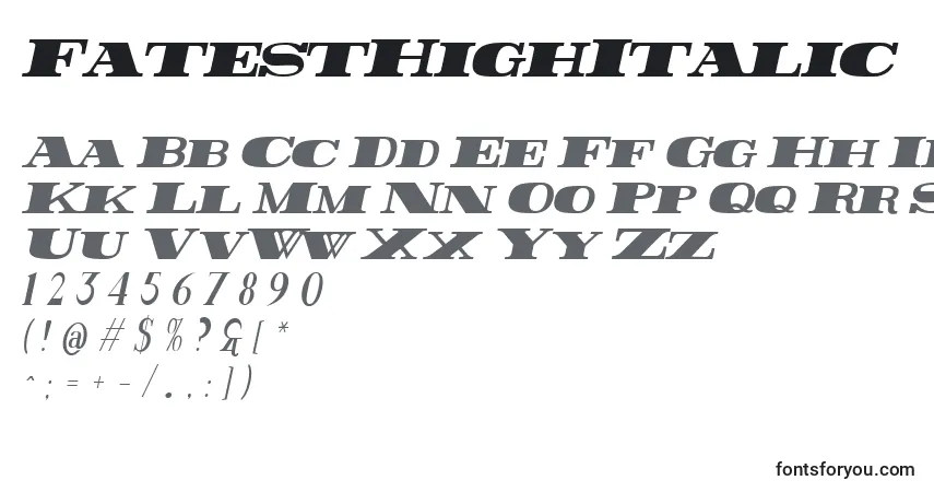 Шрифт FatestHighItalic – алфавит, цифры, специальные символы