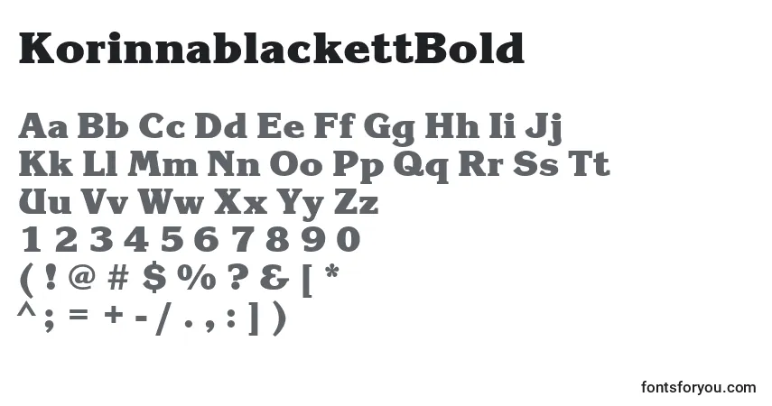 A fonte KorinnablackettBold – alfabeto, números, caracteres especiais