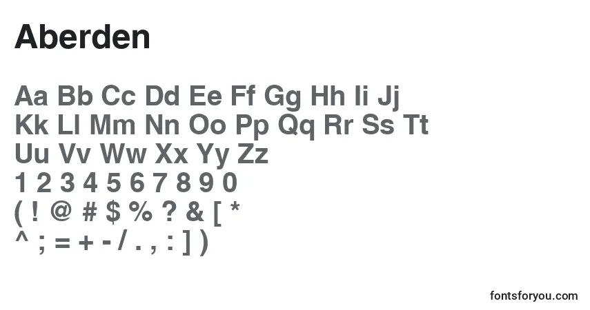 Czcionka Aberden – alfabet, cyfry, specjalne znaki