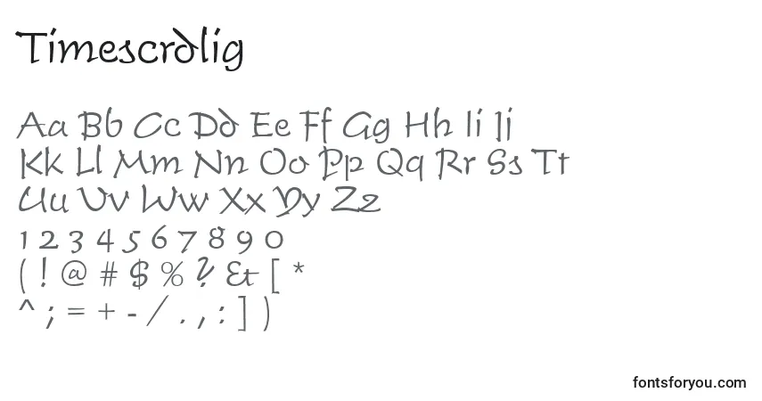 Czcionka Timescrdlig – alfabet, cyfry, specjalne znaki
