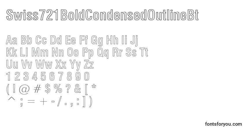 A fonte Swiss721BoldCondensedOutlineBt – alfabeto, números, caracteres especiais