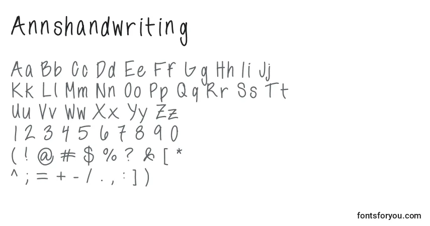 A fonte Annshandwriting – alfabeto, números, caracteres especiais