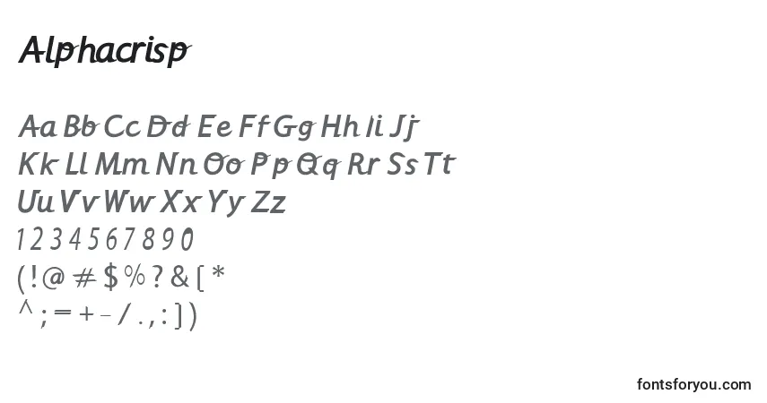 A fonte Alphacrisp – alfabeto, números, caracteres especiais