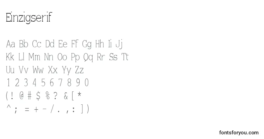 A fonte Einzigserif – alfabeto, números, caracteres especiais