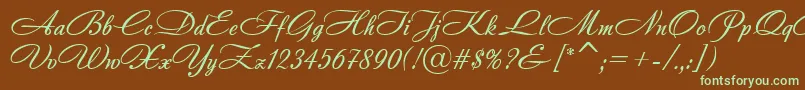 フォントAndantinoScript – 緑色の文字が茶色の背景にあります。