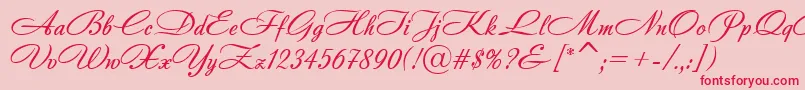 Fonte AndantinoScript – fontes vermelhas em um fundo rosa