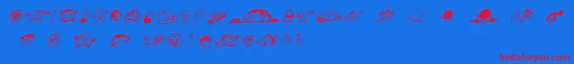 Swatbats-Schriftart – Rote Schriften auf blauem Hintergrund