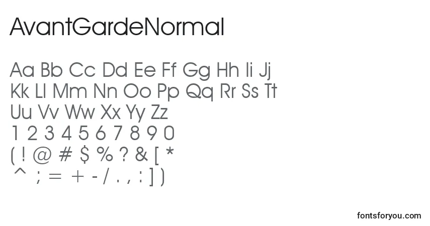 Czcionka AvantGardeNormal – alfabet, cyfry, specjalne znaki