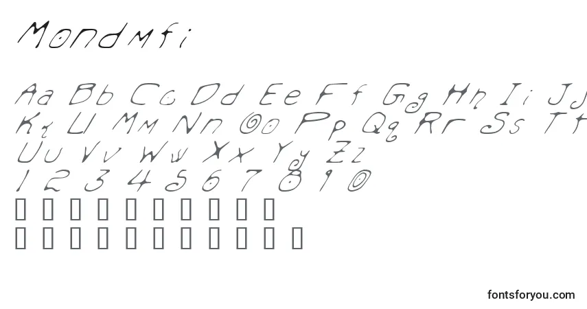 A fonte Mondmfi – alfabeto, números, caracteres especiais