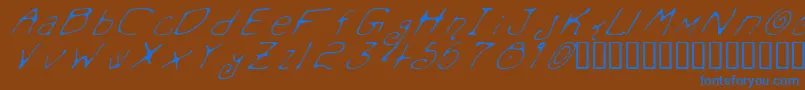 Mondmfi-Schriftart – Blaue Schriften auf braunem Hintergrund