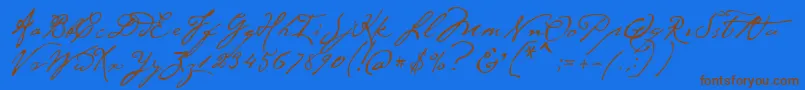 P22CezanneRegular-Schriftart – Braune Schriften auf blauem Hintergrund