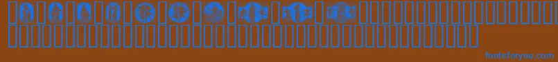 EnKlassiskMaaned-Schriftart – Blaue Schriften auf braunem Hintergrund