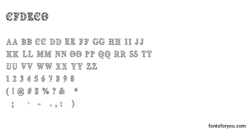 Schriftart Cfdeco – Alphabet, Zahlen, spezielle Symbole