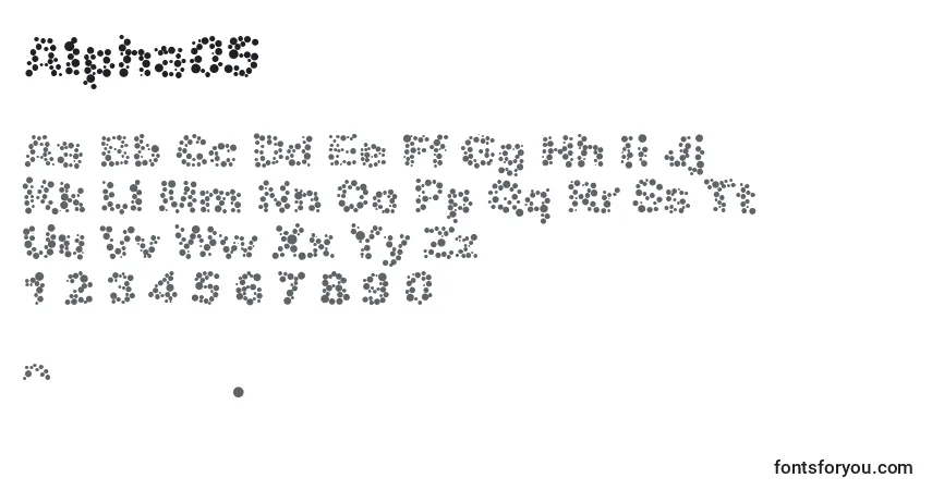 A fonte Alpha05 – alfabeto, números, caracteres especiais