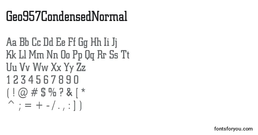 A fonte Geo957CondensedNormal – alfabeto, números, caracteres especiais
