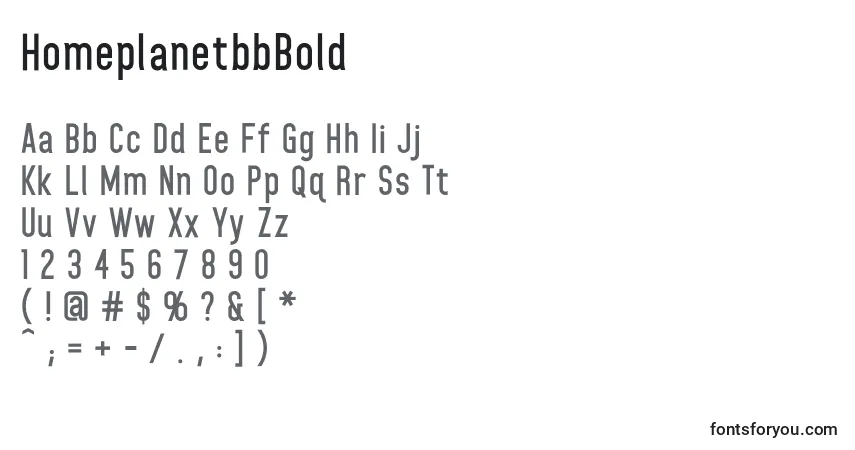 A fonte HomeplanetbbBold – alfabeto, números, caracteres especiais