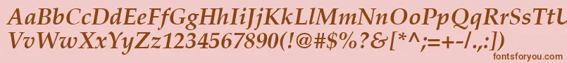 Weitere Informationen zur PalatinoПолужирныйКурсив-Schriftart PalatinoПолужирныйКурсив-Schriftart – Braune Schriften auf rosa Hintergrund