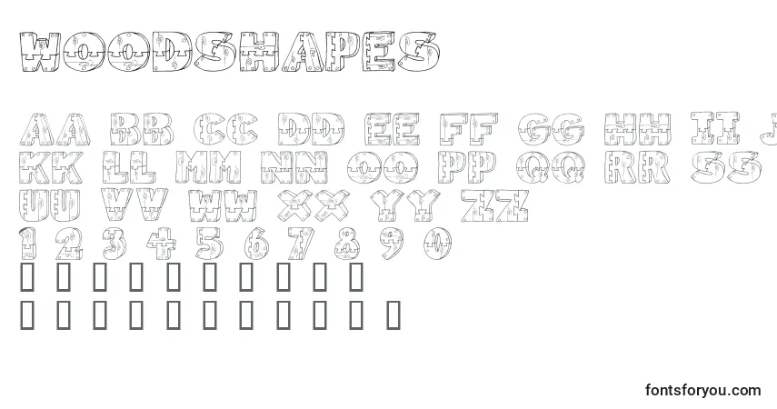 Czcionka WoodShapes – alfabet, cyfry, specjalne znaki