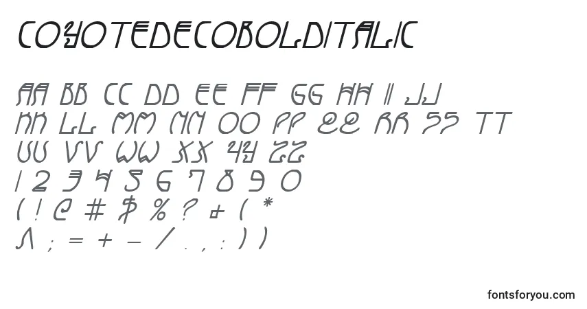 Schriftart CoyoteDecoBoldItalic – Alphabet, Zahlen, spezielle Symbole