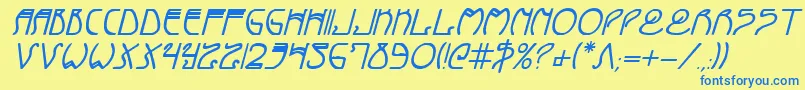 フォントCoyoteDecoBoldItalic – 青い文字が黄色の背景にあります。