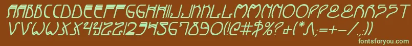 フォントCoyoteDecoBoldItalic – 緑色の文字が茶色の背景にあります。