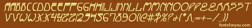 CoyoteDecoBoldItalic-Schriftart – Gelbe Schriften auf braunem Hintergrund