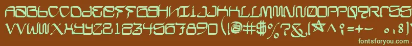 フォントCalifaschiselFree – 緑色の文字が茶色の背景にあります。