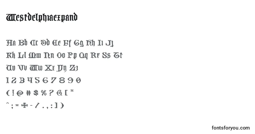 Westdelphiaexpand Font – alphabet, numbers, special characters