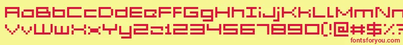 Acme5Wide-Schriftart – Rote Schriften auf gelbem Hintergrund