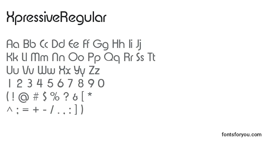 XpressiveRegular-fontti – aakkoset, numerot, erikoismerkit
