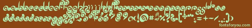フォントPalmofbuddha – 緑色の文字が茶色の背景にあります。