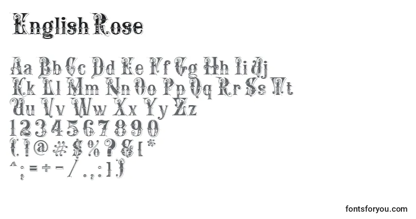 Czcionka EnglishRose – alfabet, cyfry, specjalne znaki