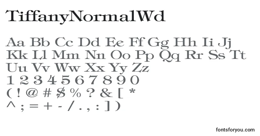 A fonte TiffanyNormalWd – alfabeto, números, caracteres especiais