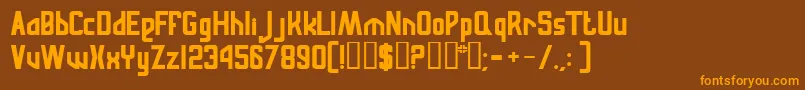 フォントRussqn – オレンジ色の文字が茶色の背景にあります。