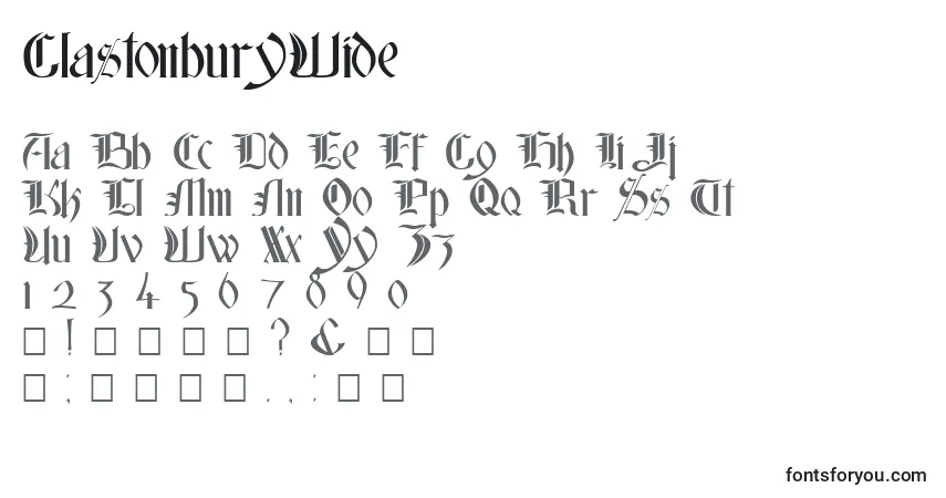 A fonte GlastonburyWide – alfabeto, números, caracteres especiais