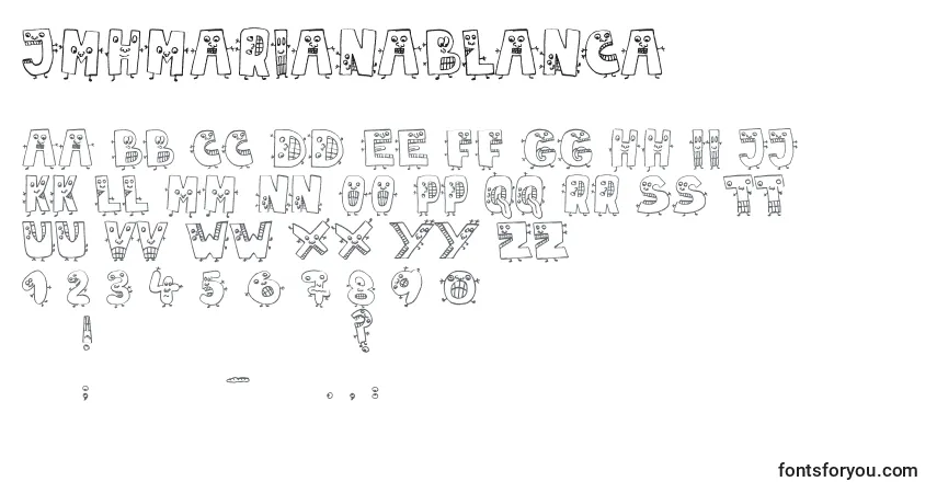 Czcionka JmhMarianaBlanca (65743) – alfabet, cyfry, specjalne znaki