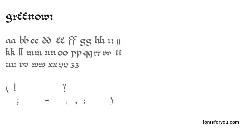A fonte Greenowi – alfabeto, números, caracteres especiais