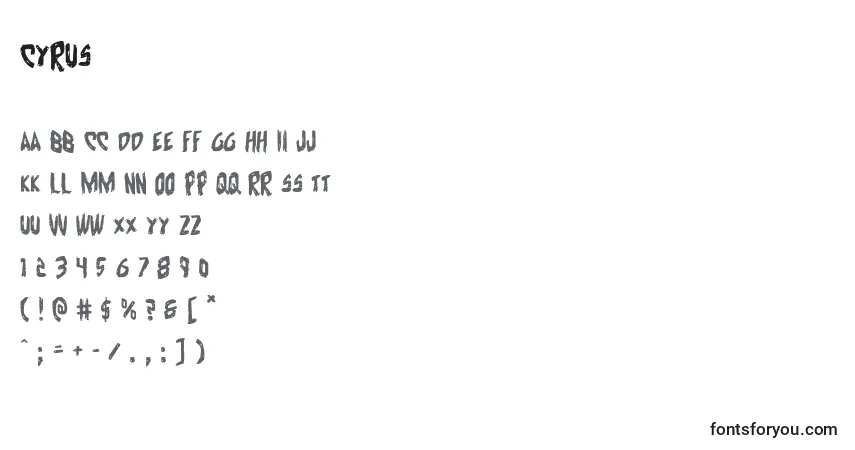 Czcionka Cyrus – alfabet, cyfry, specjalne znaki