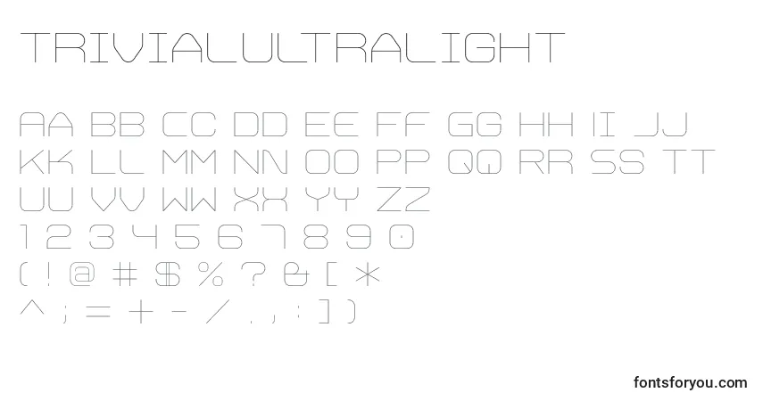 A fonte TrivialUltralight – alfabeto, números, caracteres especiais