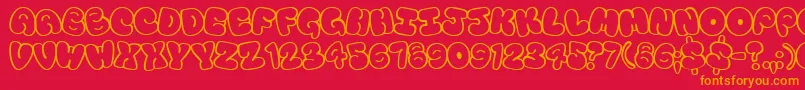 Tourist-Schriftart – Orangefarbene Schriften auf rotem Hintergrund