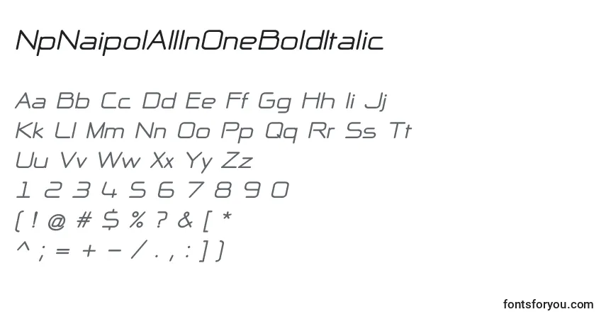 Schriftart NpNaipolAllInOneBoldItalic – Alphabet, Zahlen, spezielle Symbole
