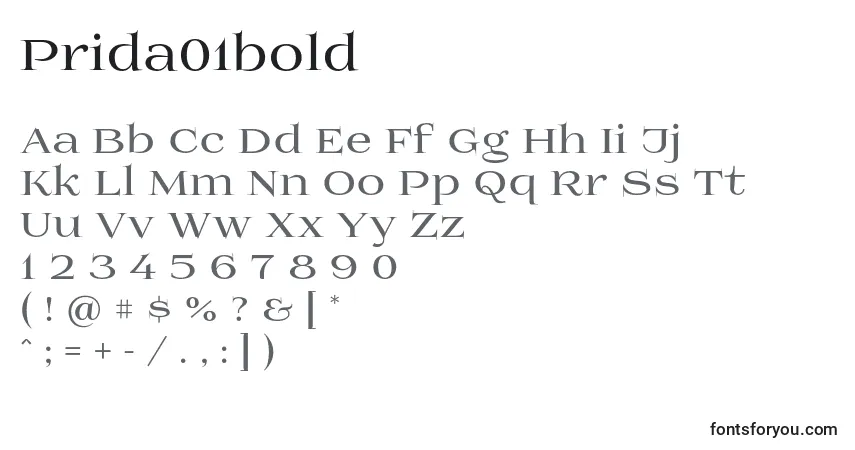 A fonte Prida01bold – alfabeto, números, caracteres especiais