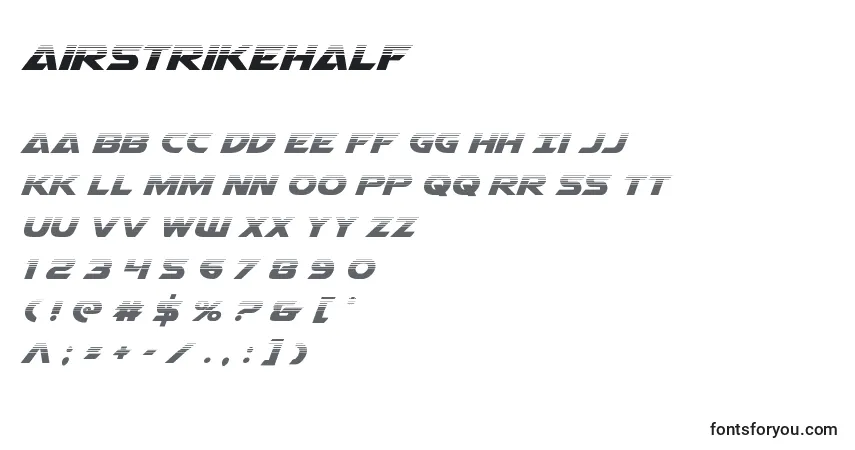 Airstrikehalf-fontti – aakkoset, numerot, erikoismerkit