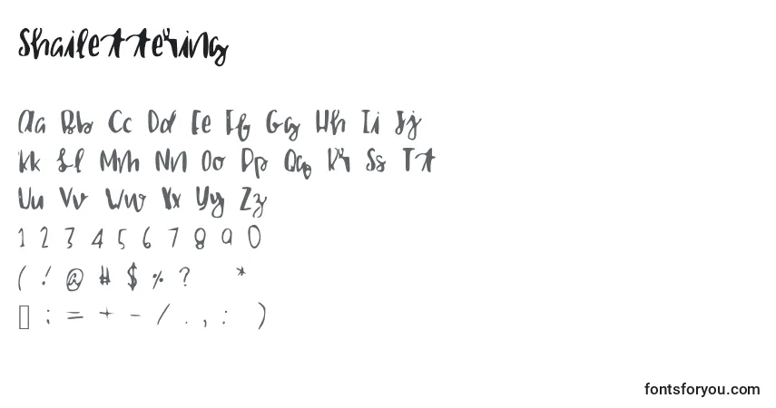 Czcionka Shailettering – alfabet, cyfry, specjalne znaki
